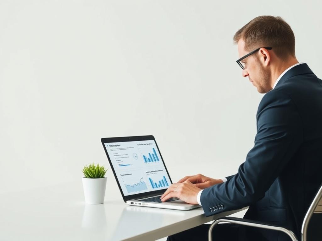 A minimalist office setting showcasing a professional examining financial reports