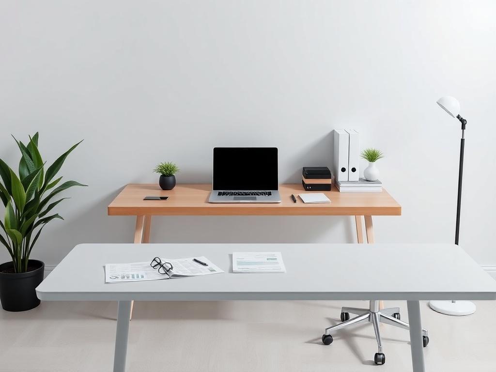 A professional office environment showcasing a modern desk with a