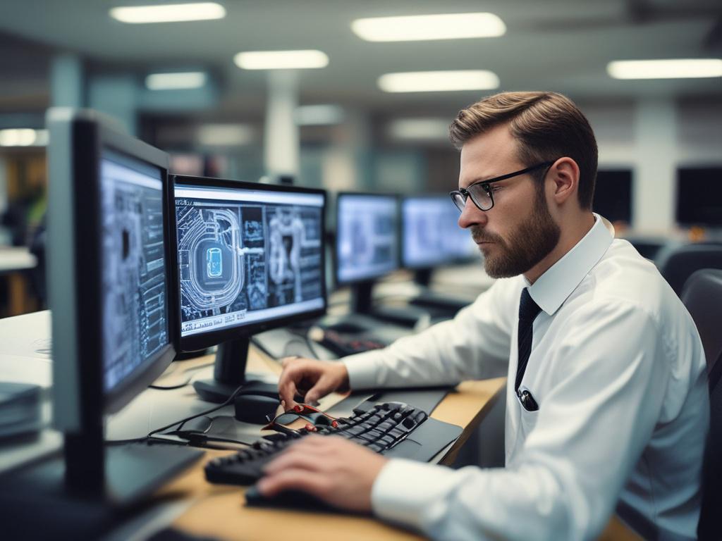 A close up shot of a technician using a laptop