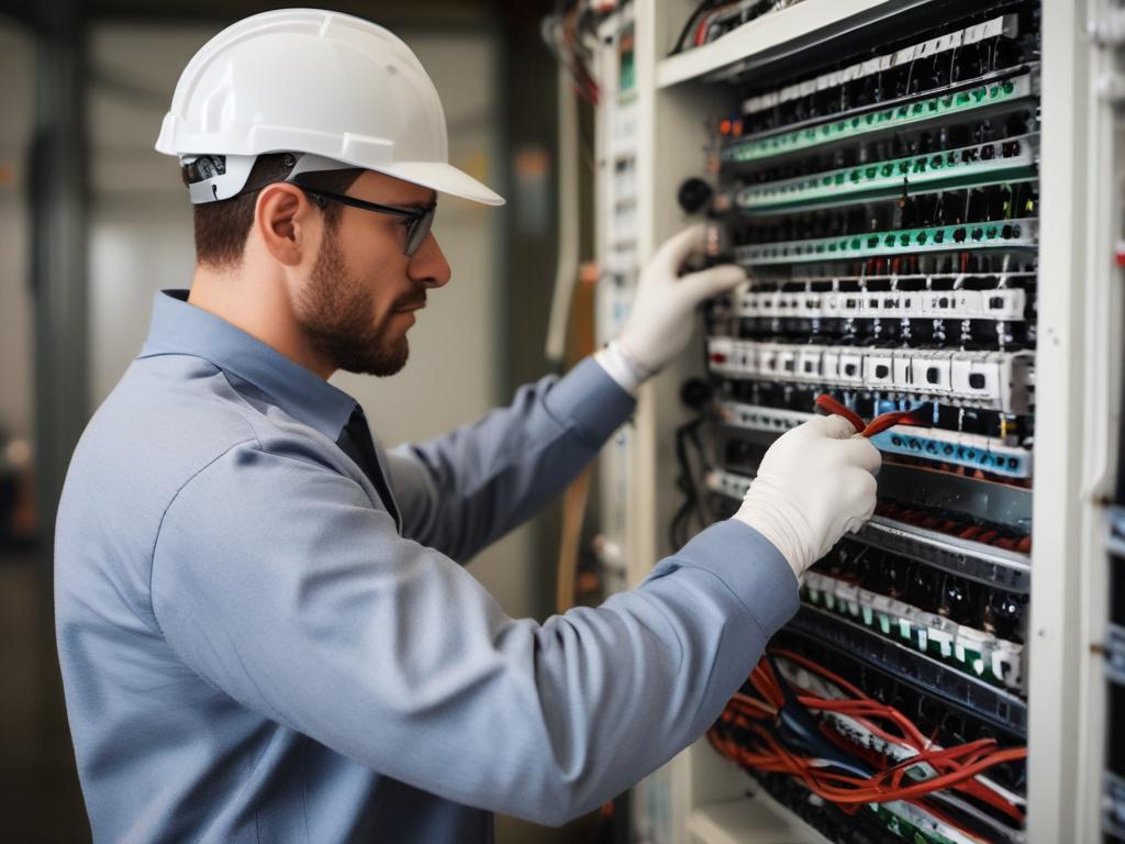 A close up shot of a technician expertly installing network