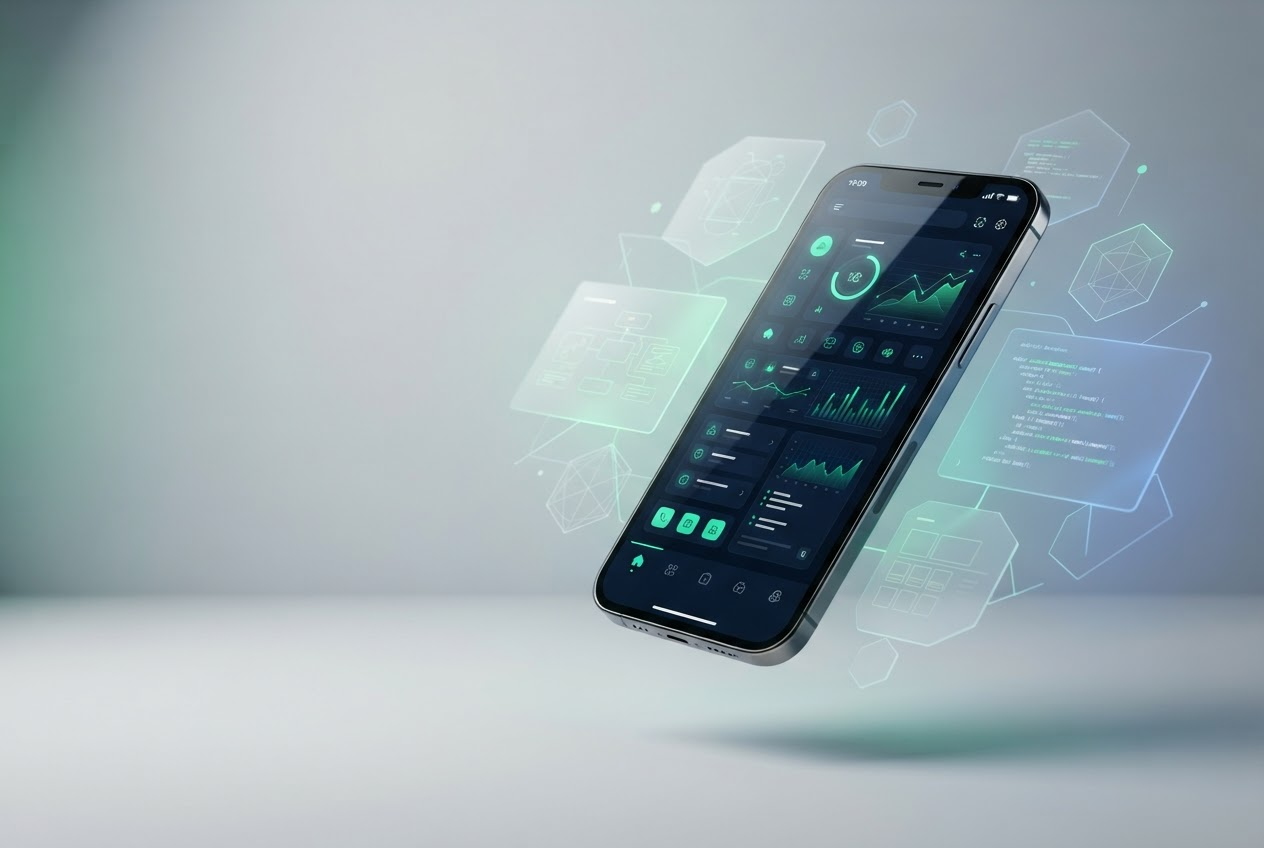 Modern smartphone displaying an abstract mobile app interface