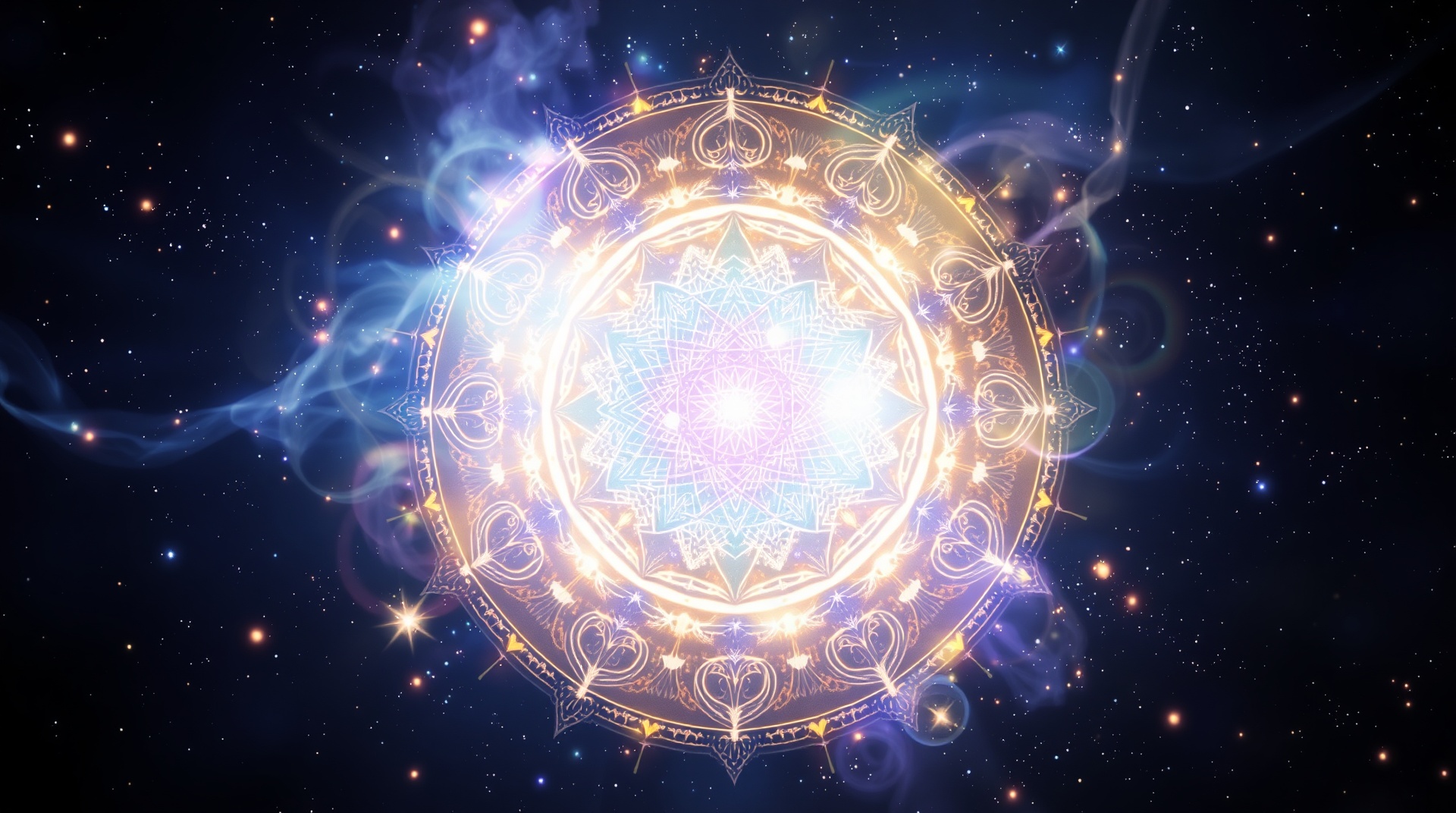 Sacred, ethereal cosmic background with sacred geometry and healing energy