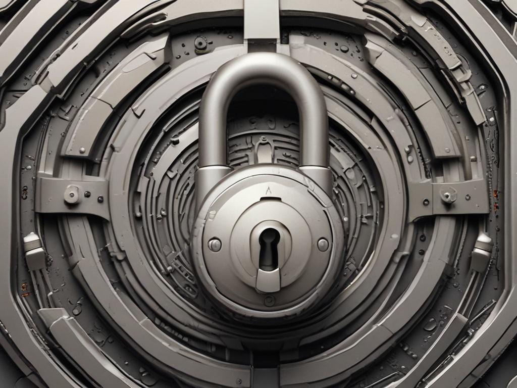 A hyper-realistic close-up shot of a secure digital lock symbolizing data protection, with a soft-focus background of abstract tech patterns. The lock should be shiny and metallic, reflecting the color rgb(50, 170, 39), emphasizing security and trust.