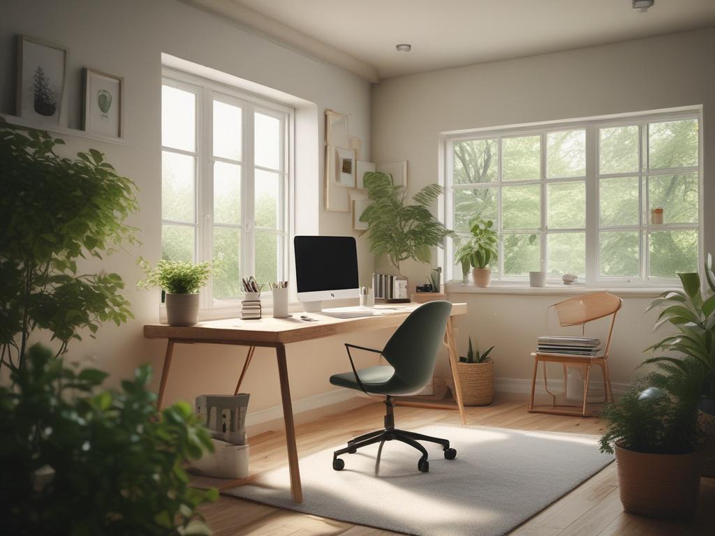 A peaceful home office setting with a single person working
