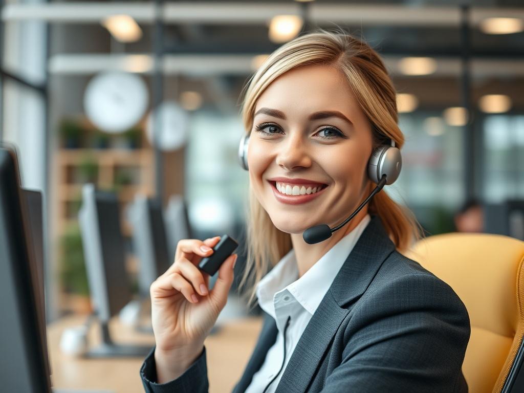 A welcoming image of a customer support representative on a