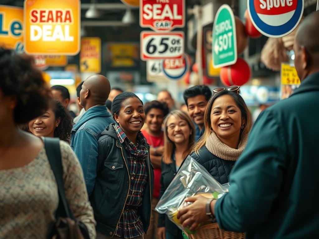 A vibrant image showcasing a diverse group of people happily