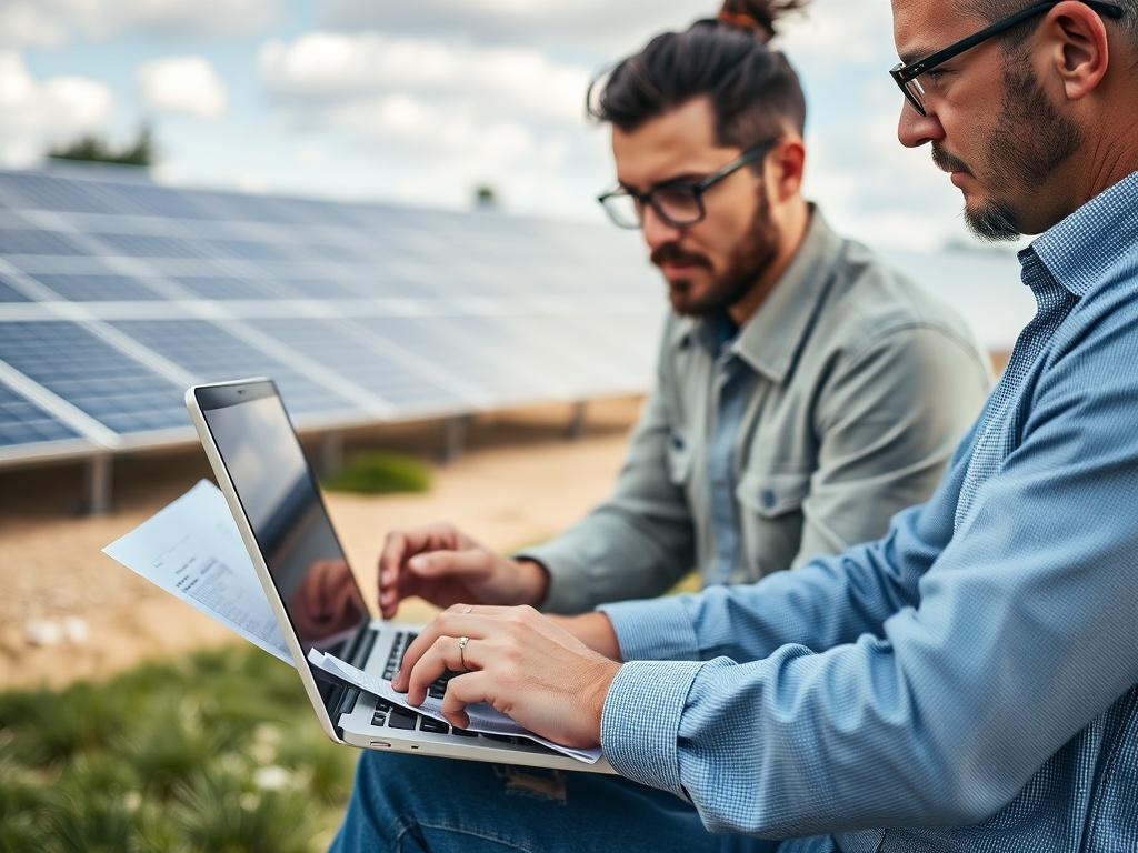A close up shot of a project manager analyzing solar