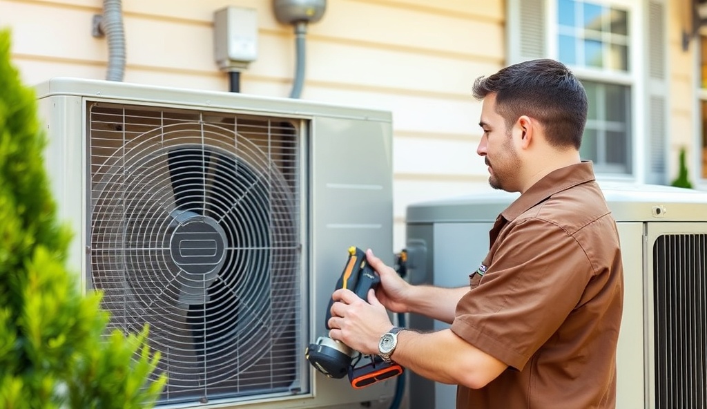 Professional HVAC technician performing AC repair