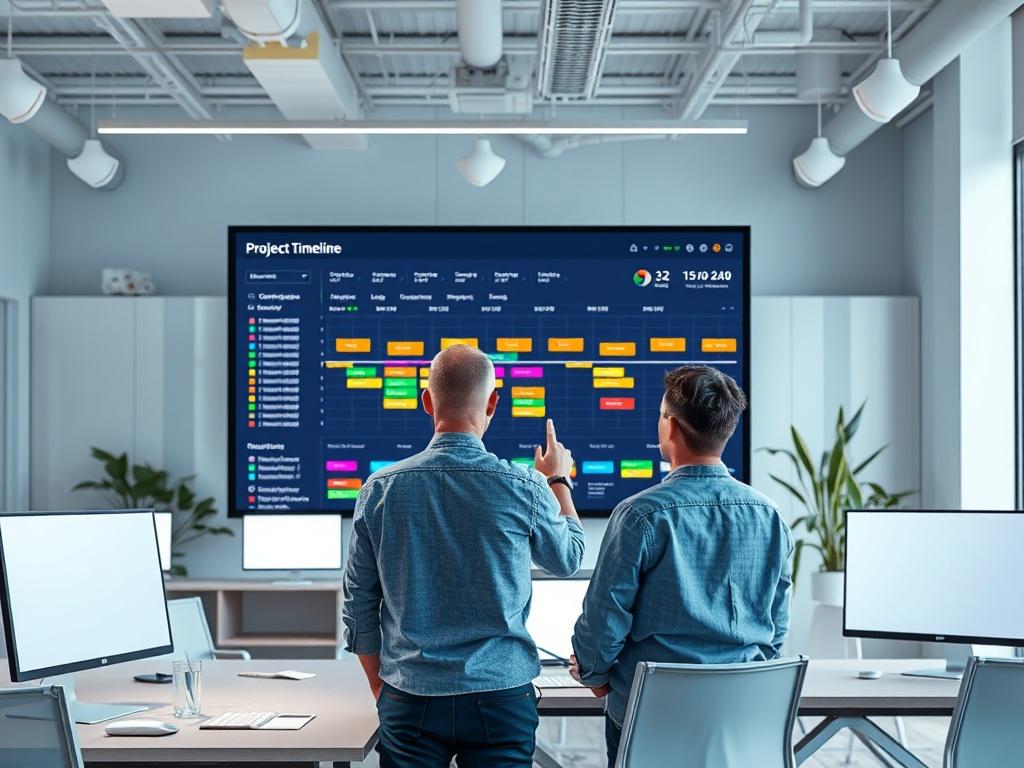 A project manager overseeing a project timeline on a large