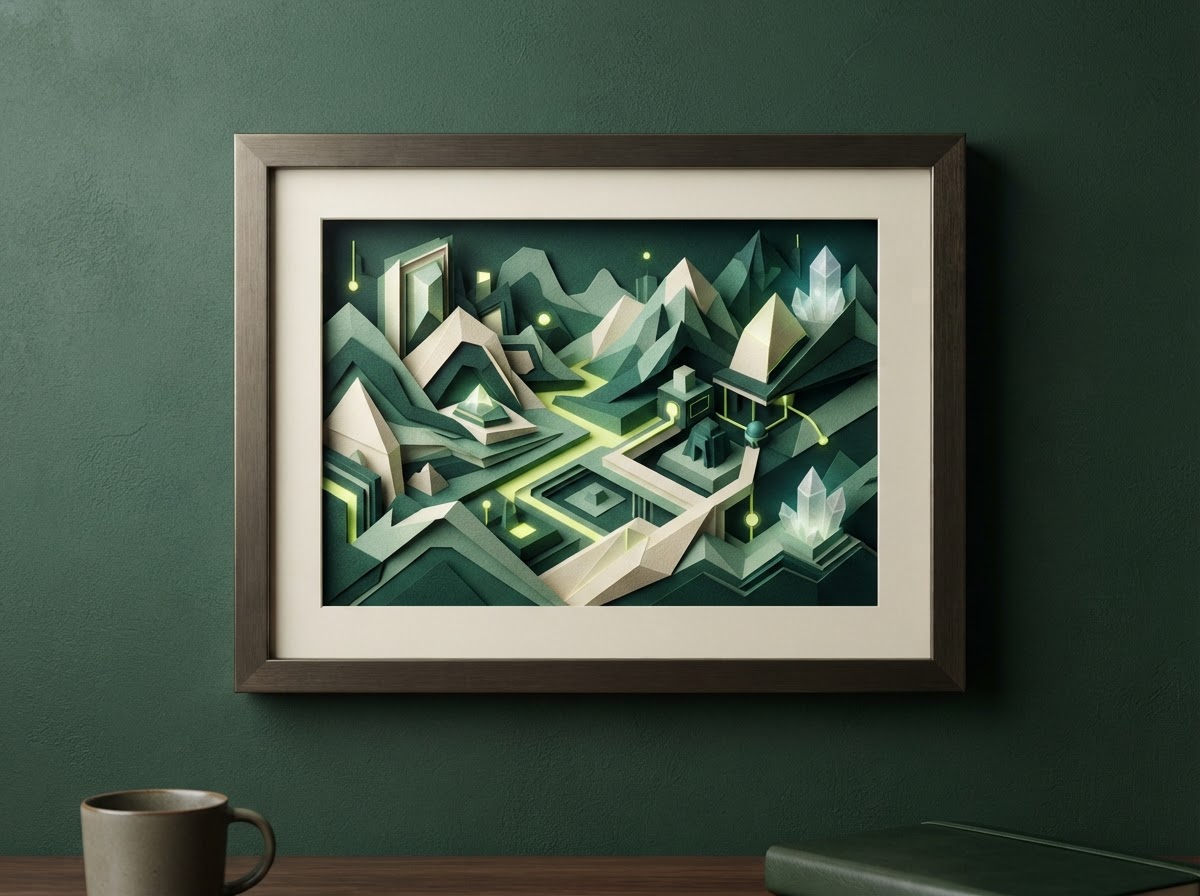 Abstract digital collectible artwork in emerald and cream tones