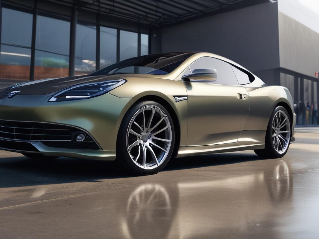 A close-up shot of a sleek, modern car featuring a glossy, flawless paint finish, with the focus on the front hood where the paint protection film is applied. The background is softly blurred to emphasize the vehicle, and the lighting highlights the reflective surface of the paint, showcasing its smoothness and shine. The image should evoke a sense of luxury and protection, with the primary color being a vibrant green (rgb(50, 170, 39)) subtly incorporated.