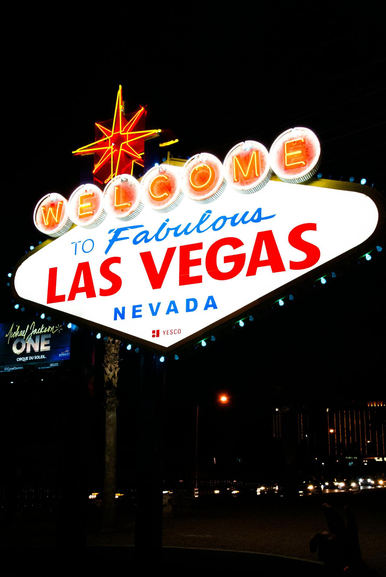 Vibrant nighttime capture of the famous Welcome to Las Vegas neon sign in Nevada.