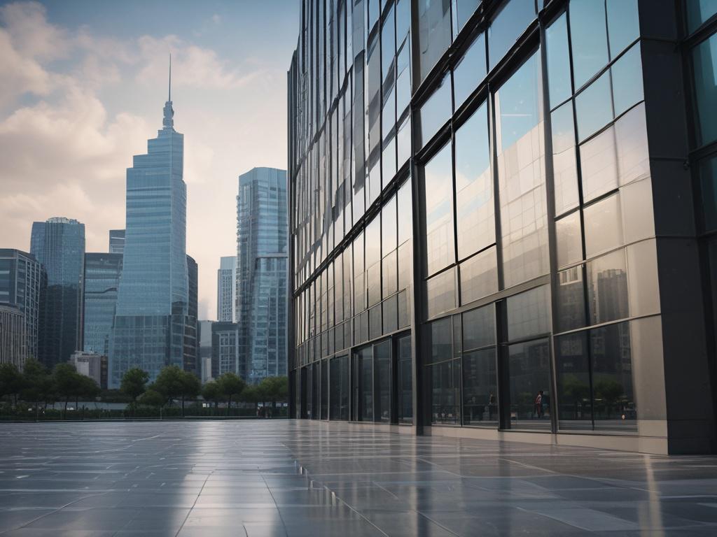 A close up shot of a modern office building with