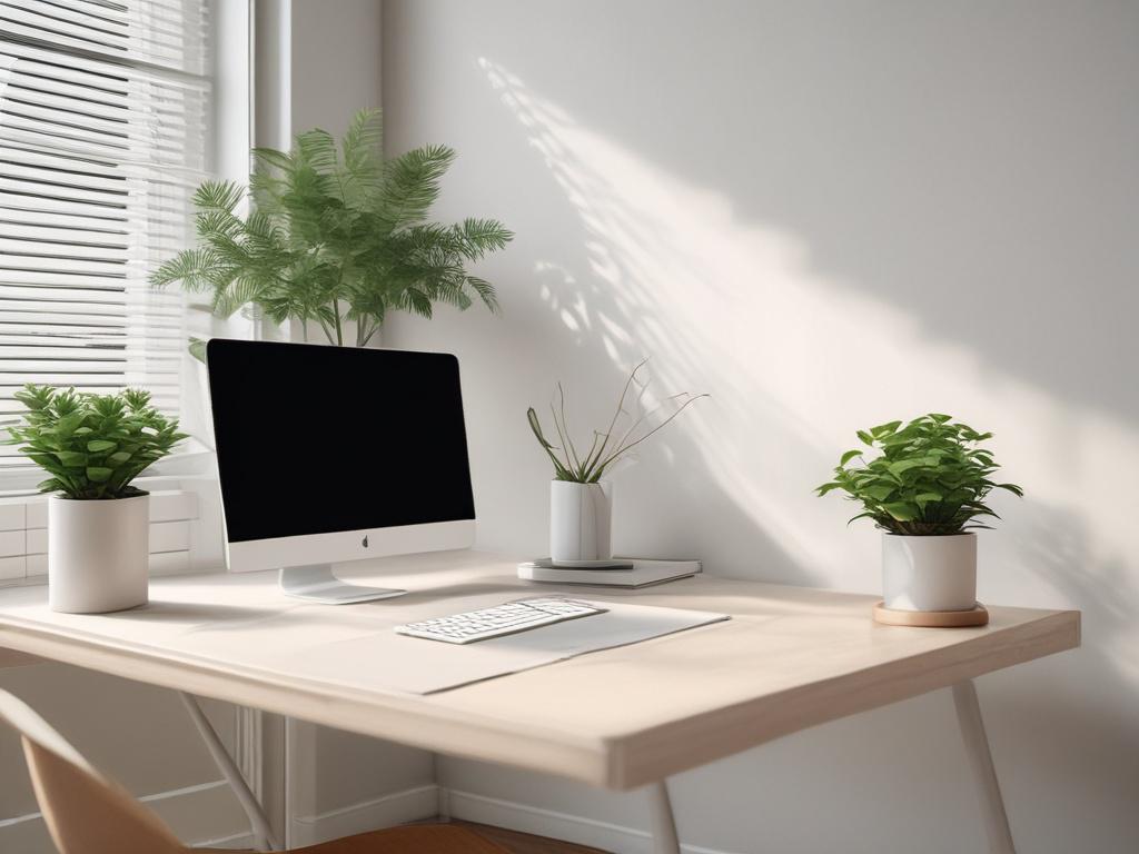 a minimalist workspace with a single desk, a laptop, and