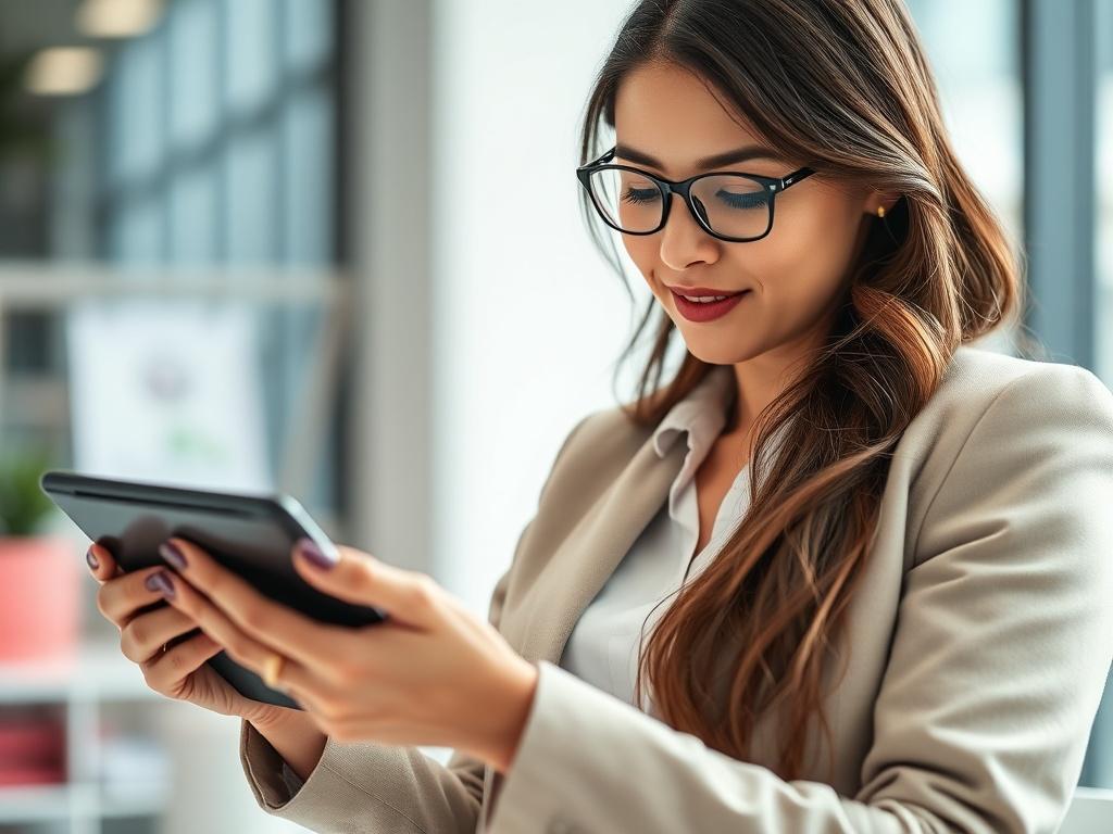 A close up shot of a confident businesswoman reviewing market