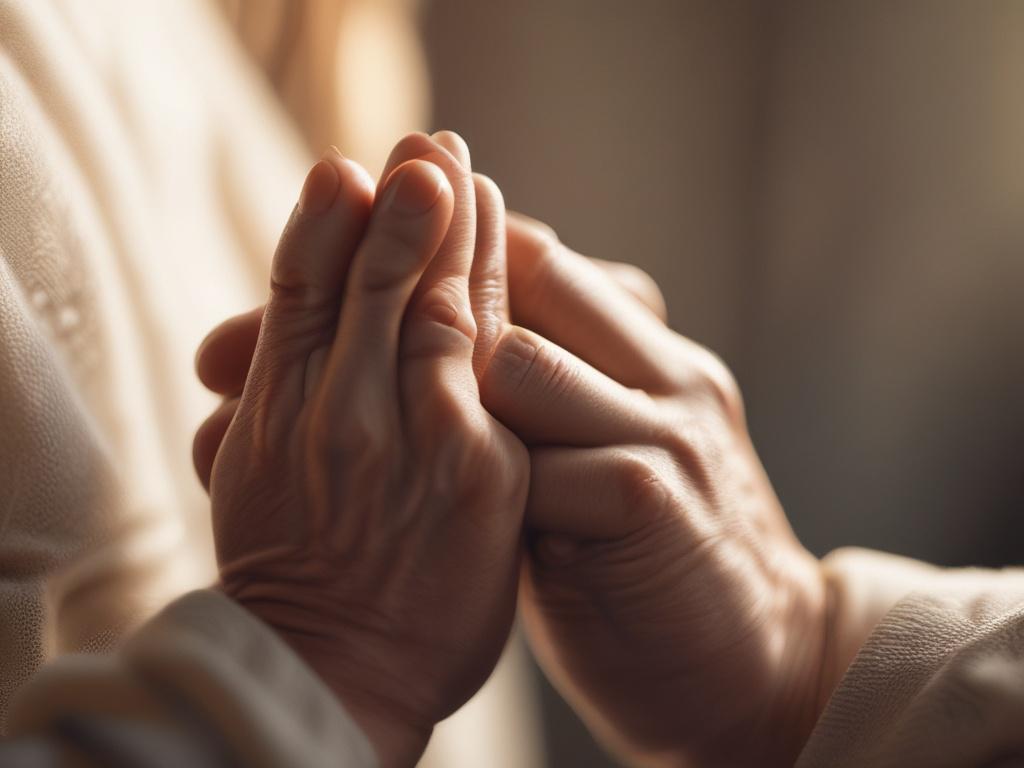 A serene, close-up image of a pair of hands clasped in prayer, illuminated by soft, warm light. The background is a blurred, peaceful setting that evokes tranquility and focus, symbolizing a sanctuary for prayer and intercession.