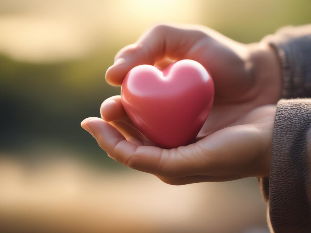 A comforting image of a soothing hand resting gently on a heart, surrounded by soft, warm light. The background is a blurred, serene landscape that conveys peace and healing, emphasizing the restorative nature of the moment.