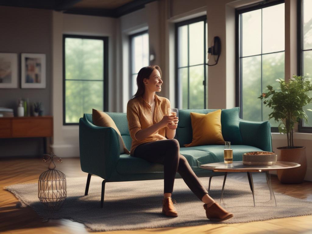 A cheerful woman in a casual yet stylish outfit, laughing