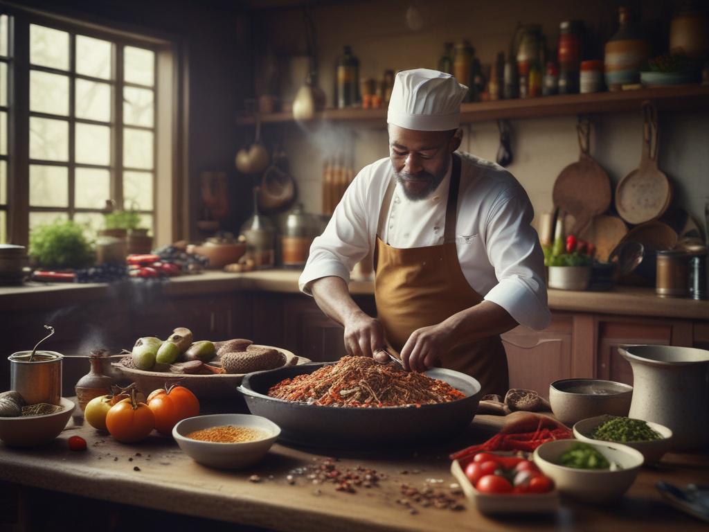 A local chef demonstrating traditional cooking techniques in a rustic