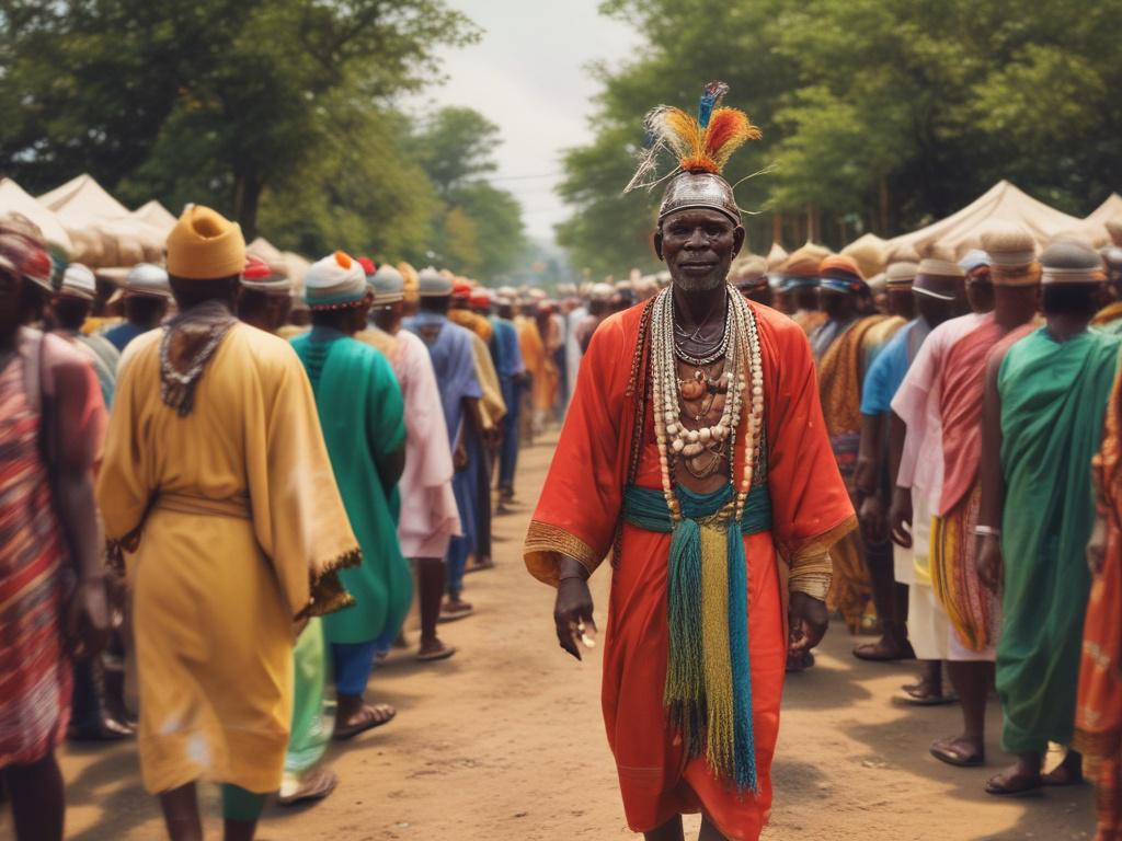 A scenic view of a traditional Osun festival celebration, showcasing