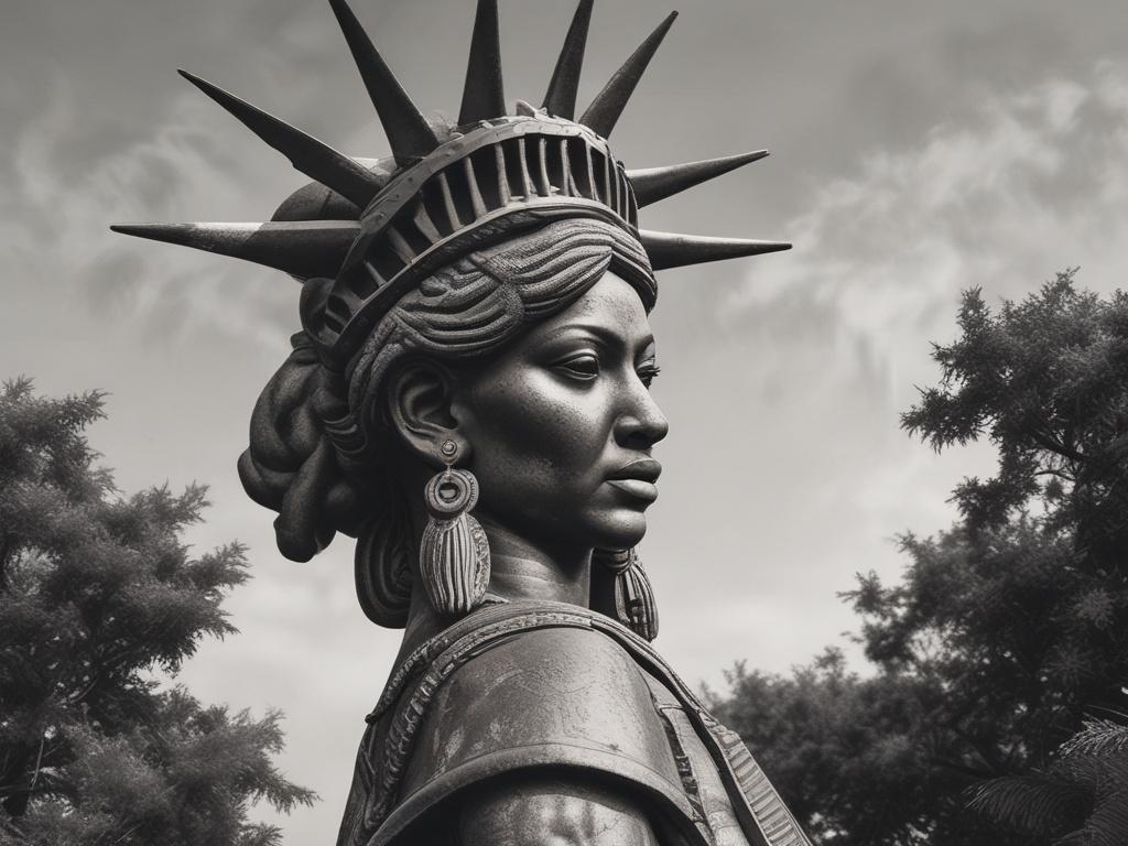 Moremi Statue of Liberty, monument, historical site, Ile-Ife, Queen Moremi Ajasoro, courage, local storytelling, photo opportunity, earthy textures, natural tones, rustic aesthetic