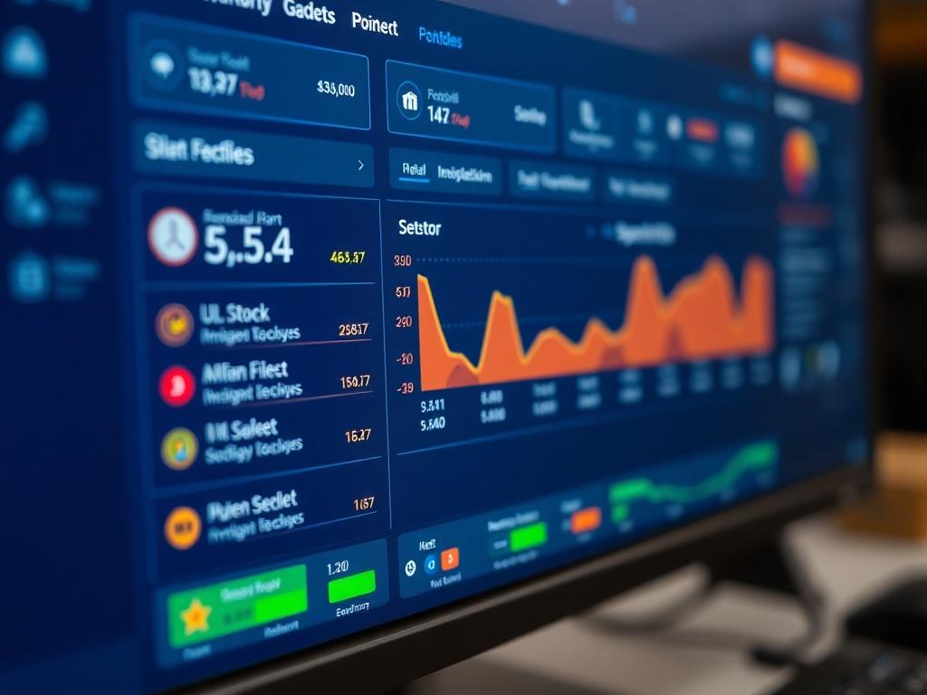 A close-up shot of a computer screen displaying an inventory management dashboard with stock levels and alert notifications, shot with a 45mm f/1.2 lens, hyper-realistic style.