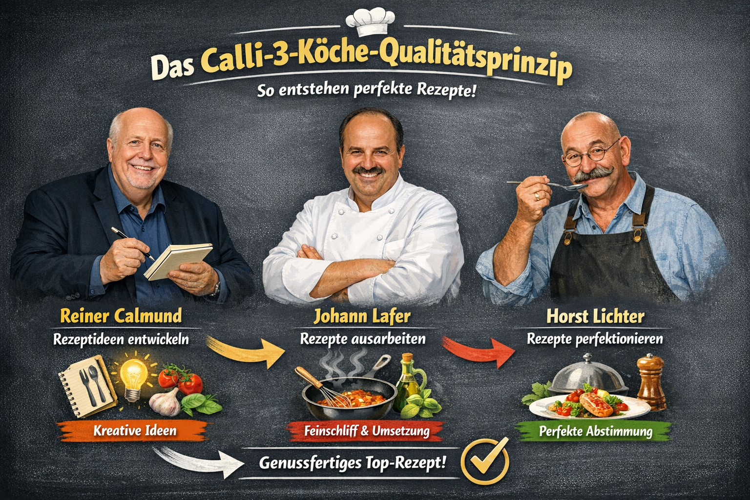 Calli-3-Köche-Qualitätsprinzip – Drei Köche kontrollieren die Qualität