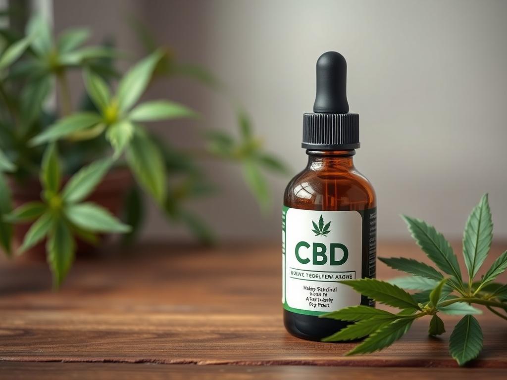 A high resolution image of a bottle of CBD oil,