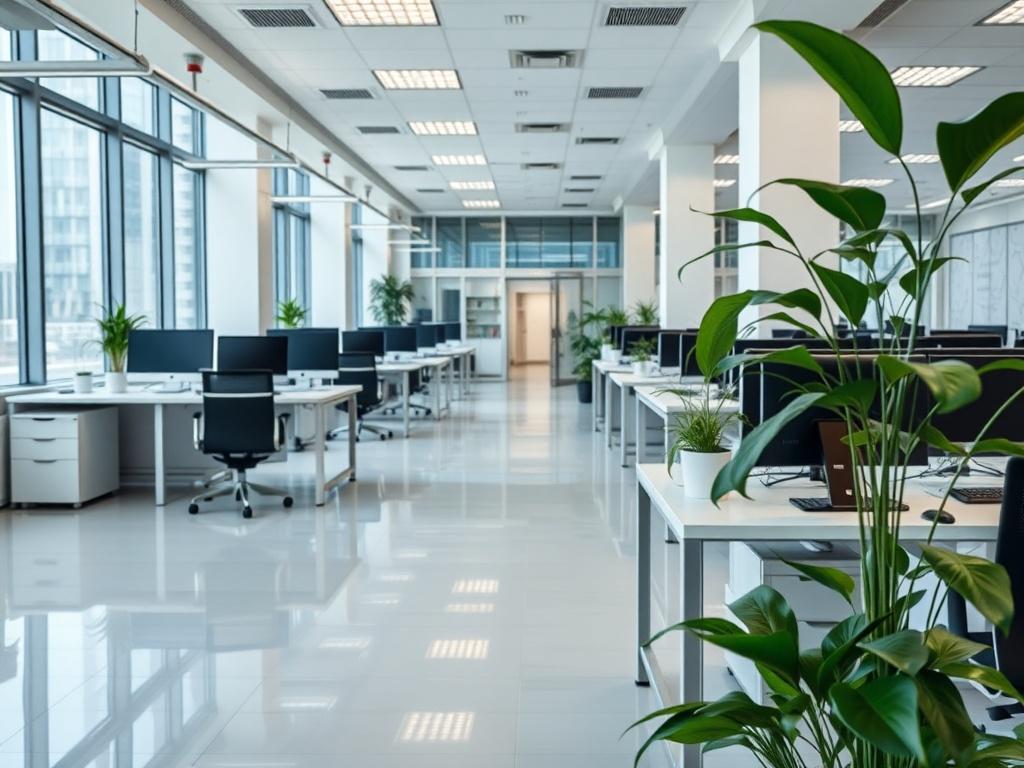 A hyper realistic close up shot of a clean office