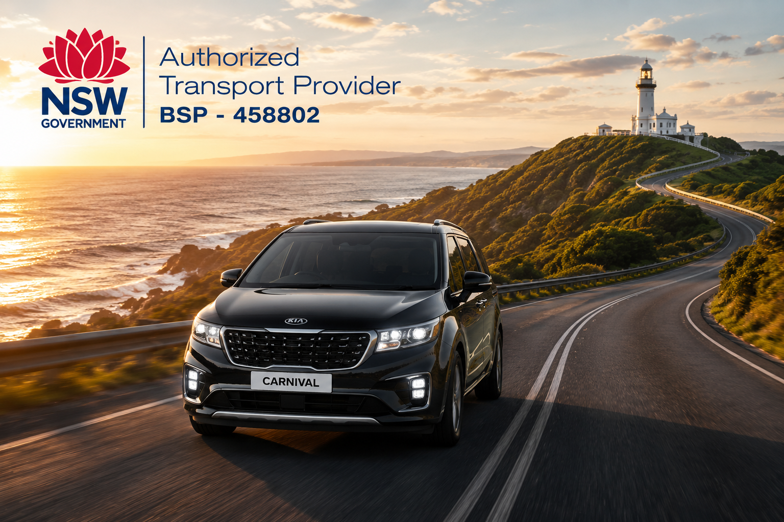 Luxury transfer vehicle on Byron Bay coastal road