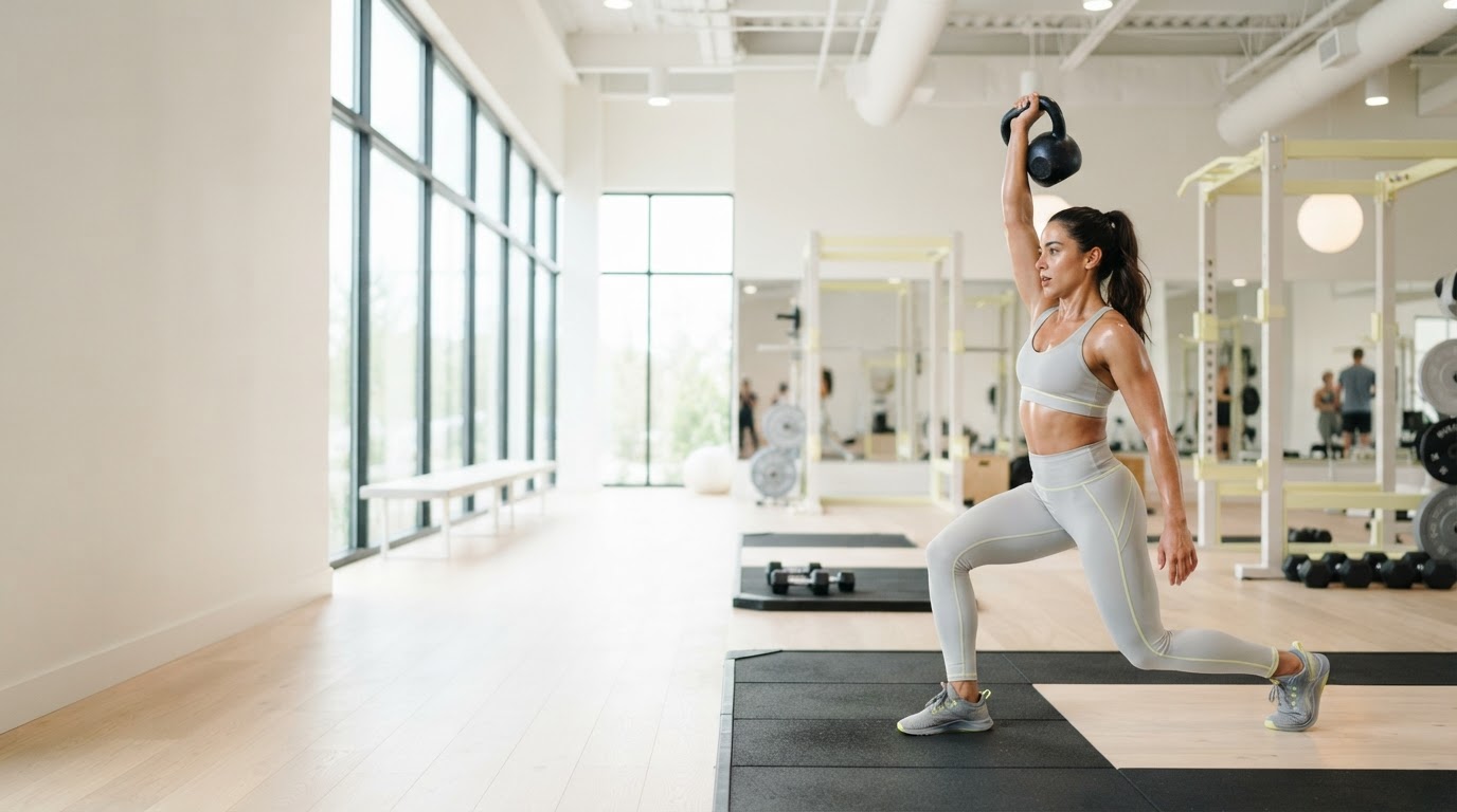 Athlete training in a bright, daylight-filled gym