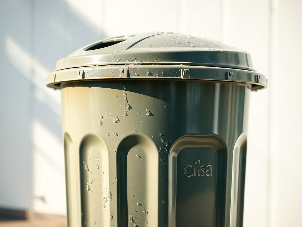 A close up shot of a clean, shiny waste bin