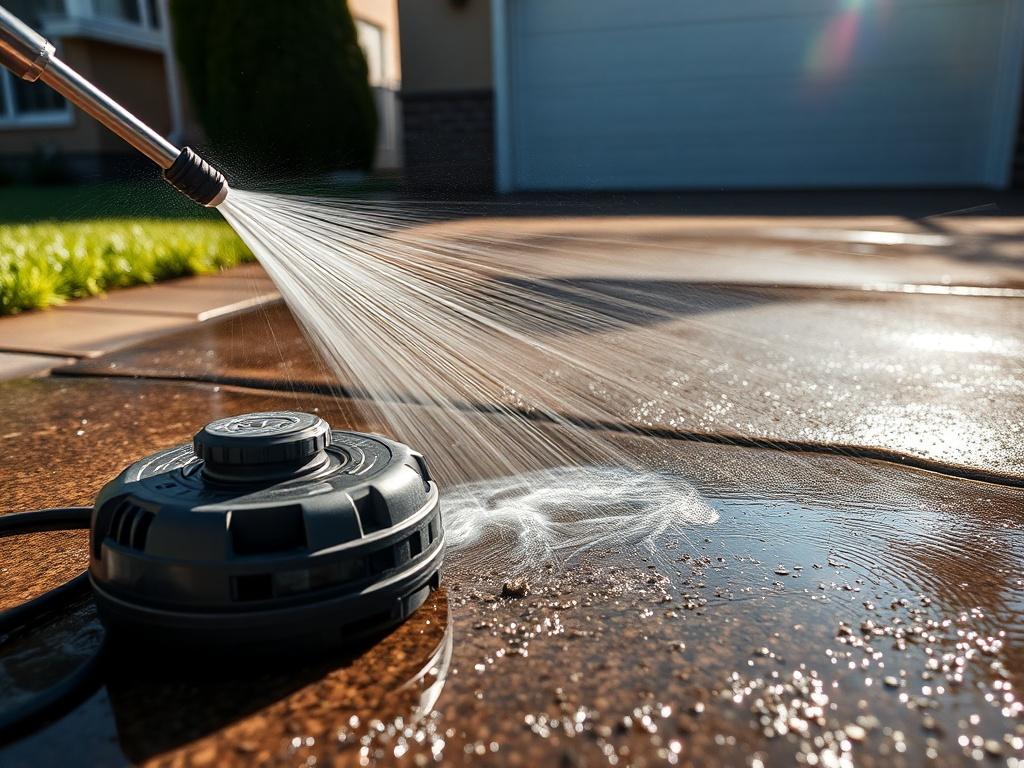 A close up shot of a power washer in action,