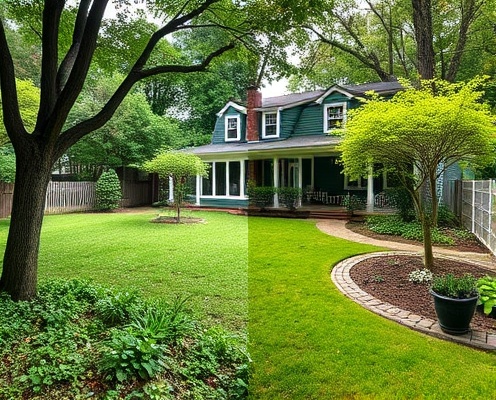 Complete yard transformation with landscaping