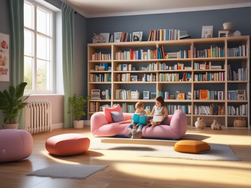 a cozy reading corner in a preschool with children gathered