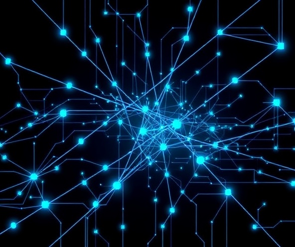 High-tech abstract pattern with interconnected nodes and cyber grid