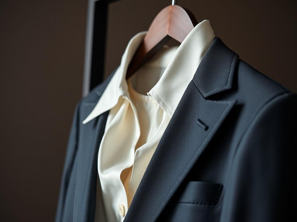 A close up shot of a stylish tailored suit and