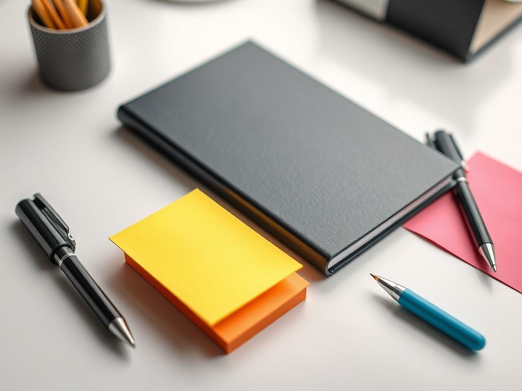 A close up shot of premium office supplies including a