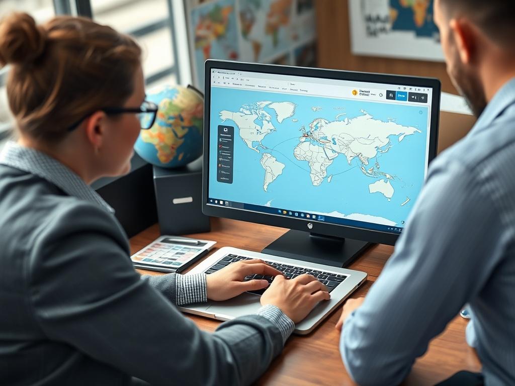 A hyper realistic close up of a travel agent discussing