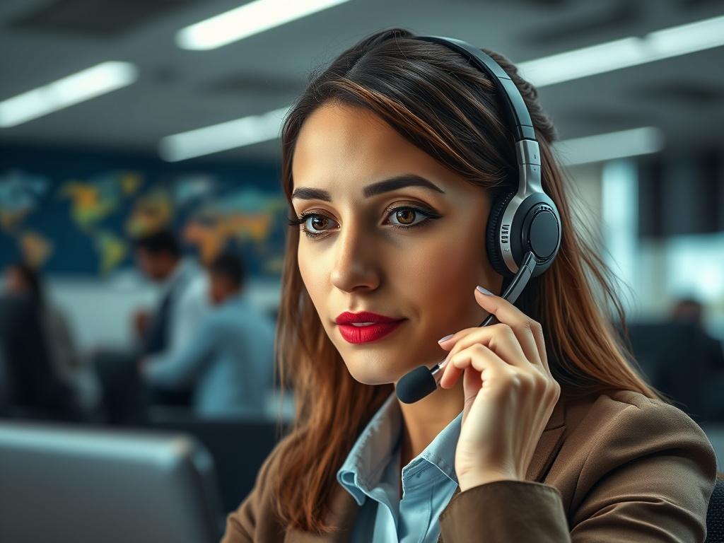 A hyper realistic close up of a customer service representative