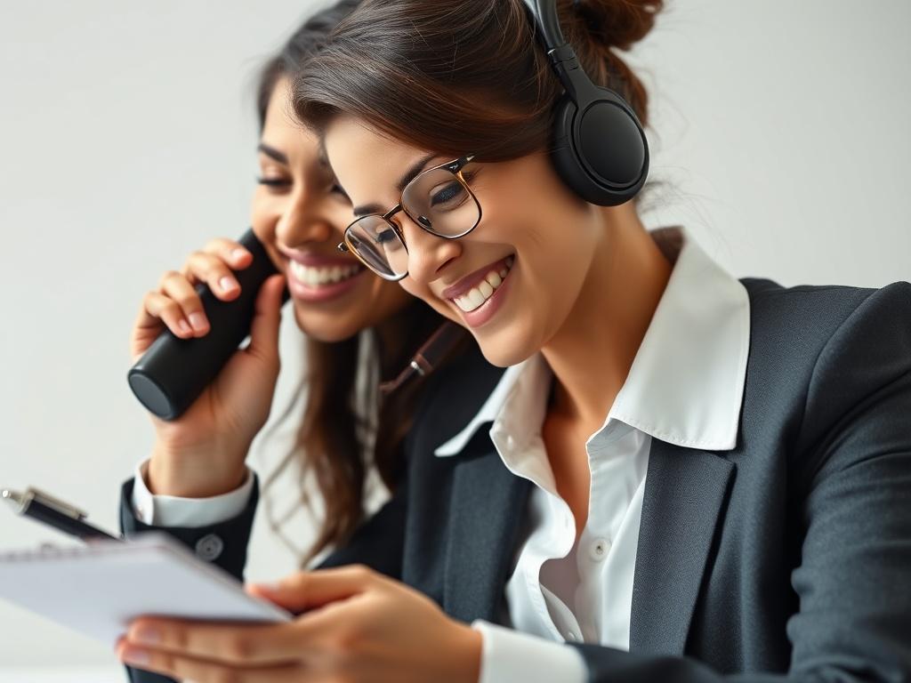 A close-up shot of a licensed agent on a phone call, smiling and engaged in conversation, with a notepad and pen in hand. The background is simple and professional, highlighting the focus on customer support.