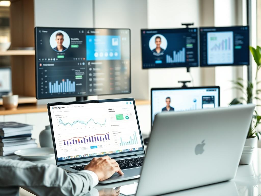 An elegant office setting featuring a professional working on a