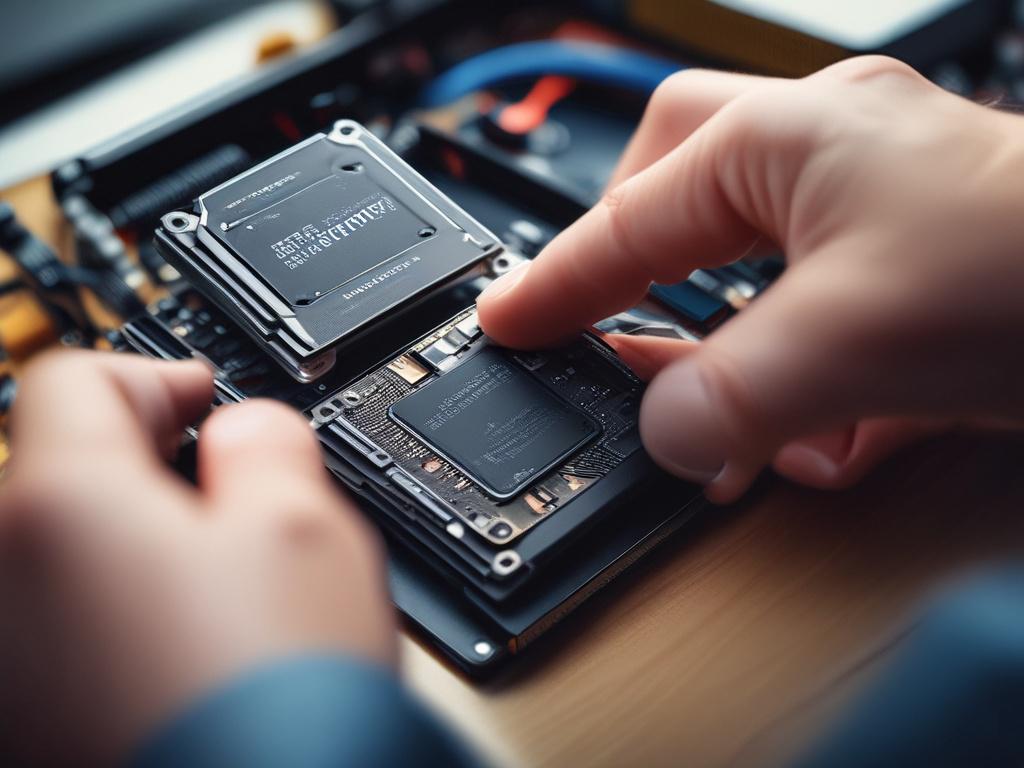 A close up shot of an SSD being examined by