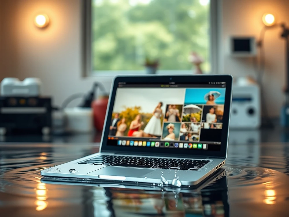 Zalany laptop MacBook z rodzinnymi zdjęciami – odzyskiwanie danych w laboratorium Dysk i Spółka