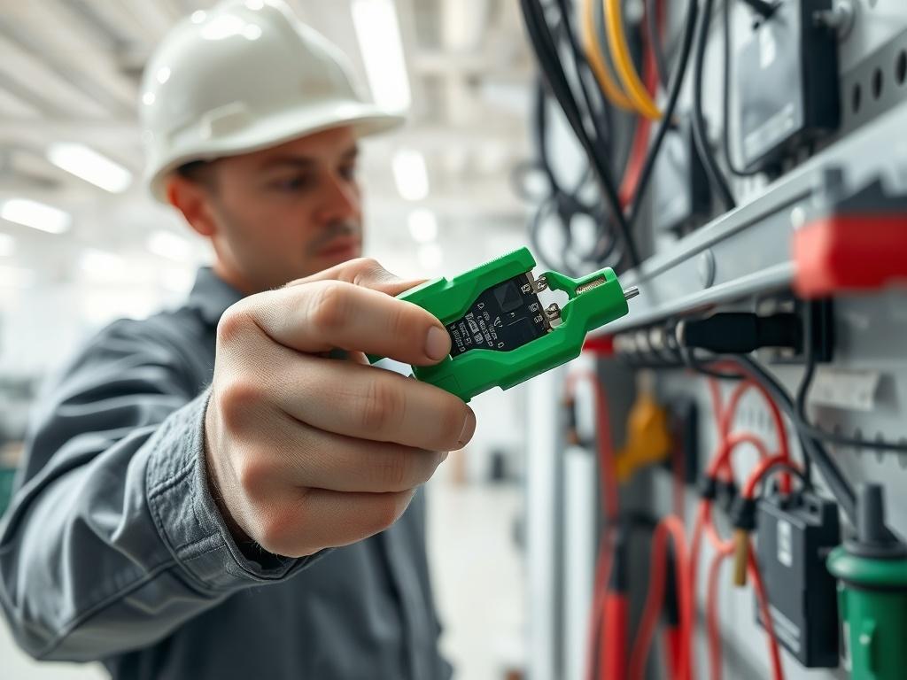 A close up shot of an electrician installing commercial electrical