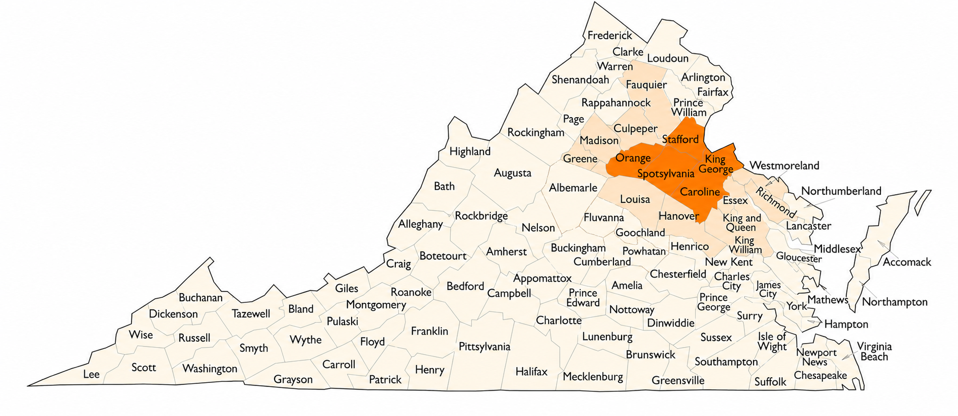 Service area map showing Stafford and Fredericksburg coverage