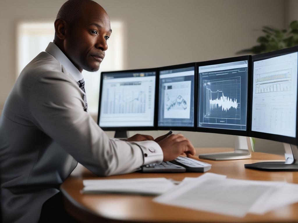 A close up shot of a risk management professional analyzing