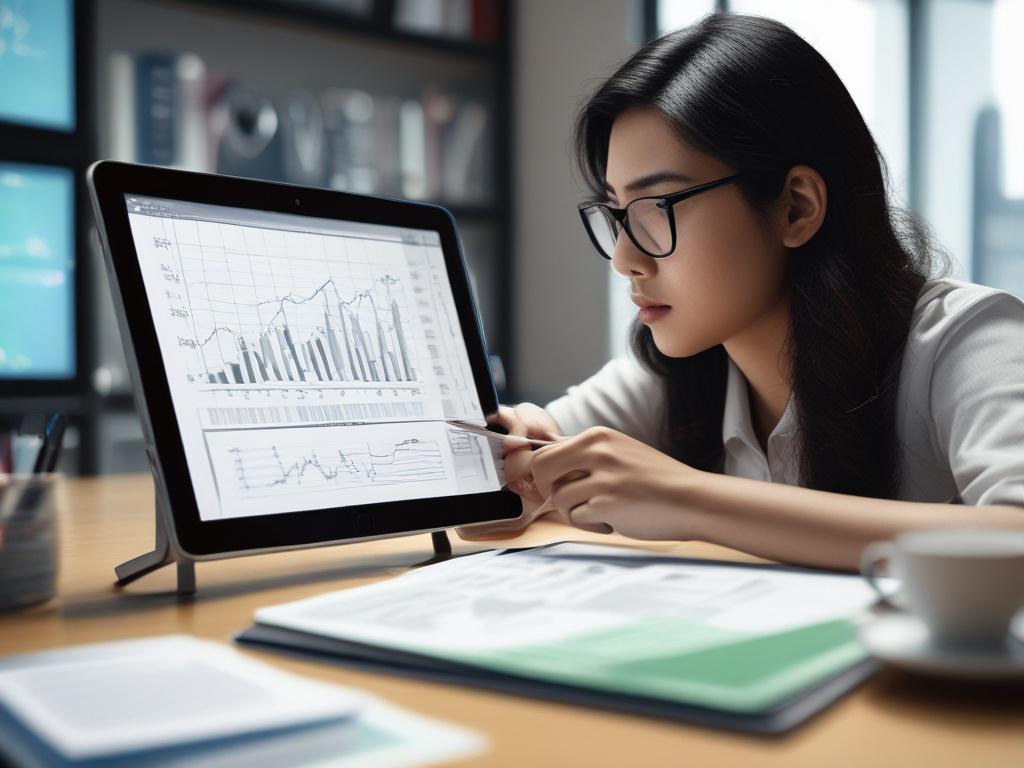 A close up shot of a financial analyst reviewing a