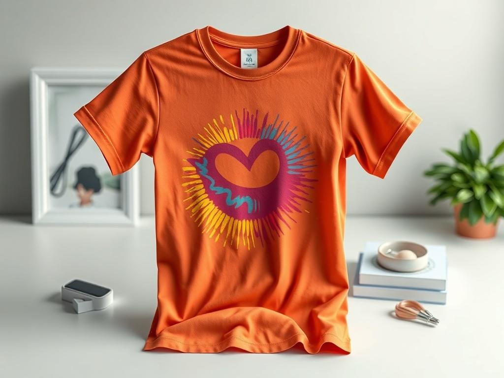 A realistic high resolution of a vibrant, custom printed T