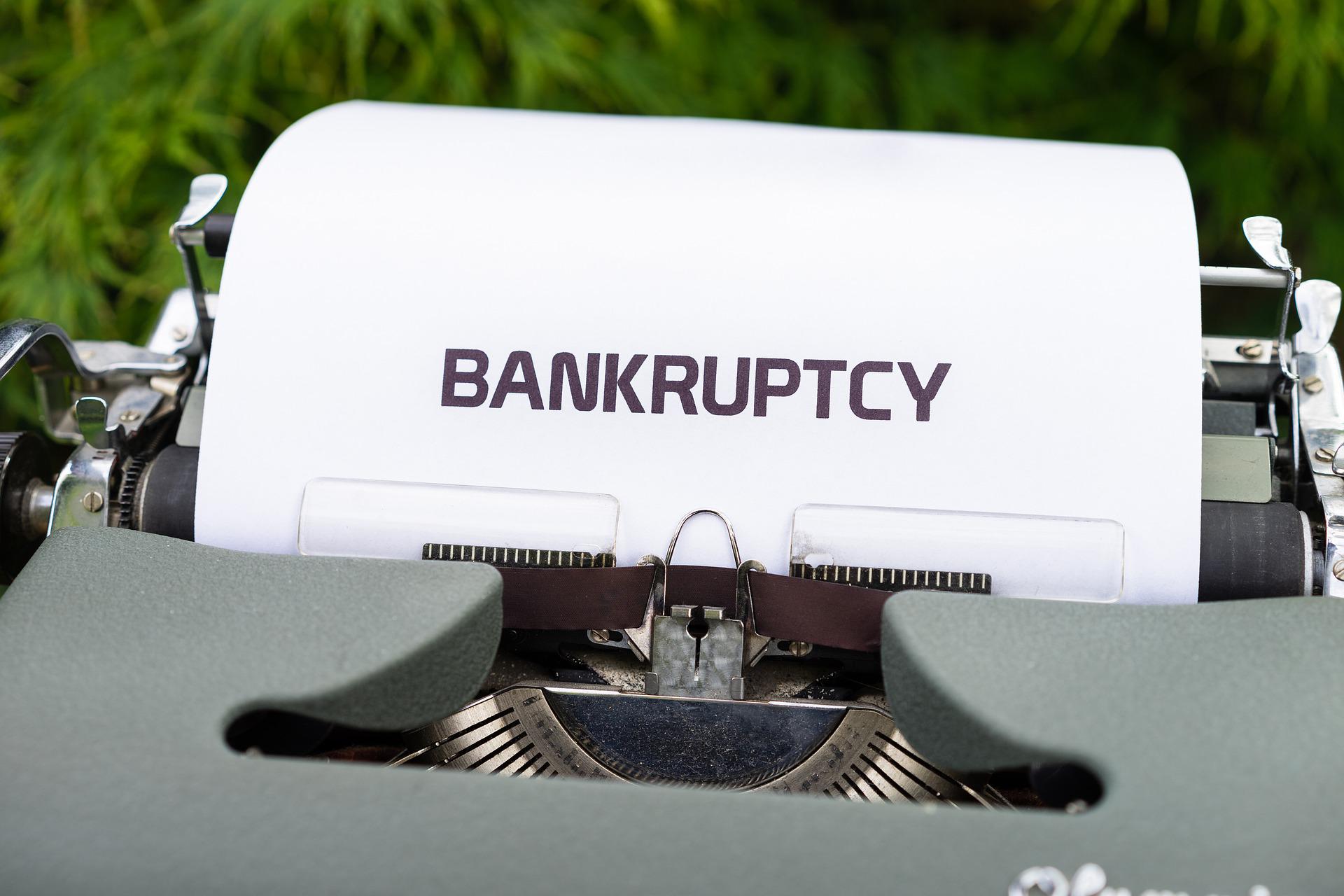 typewriter with &#x27;bankruptcy&#x27; typed on the paper